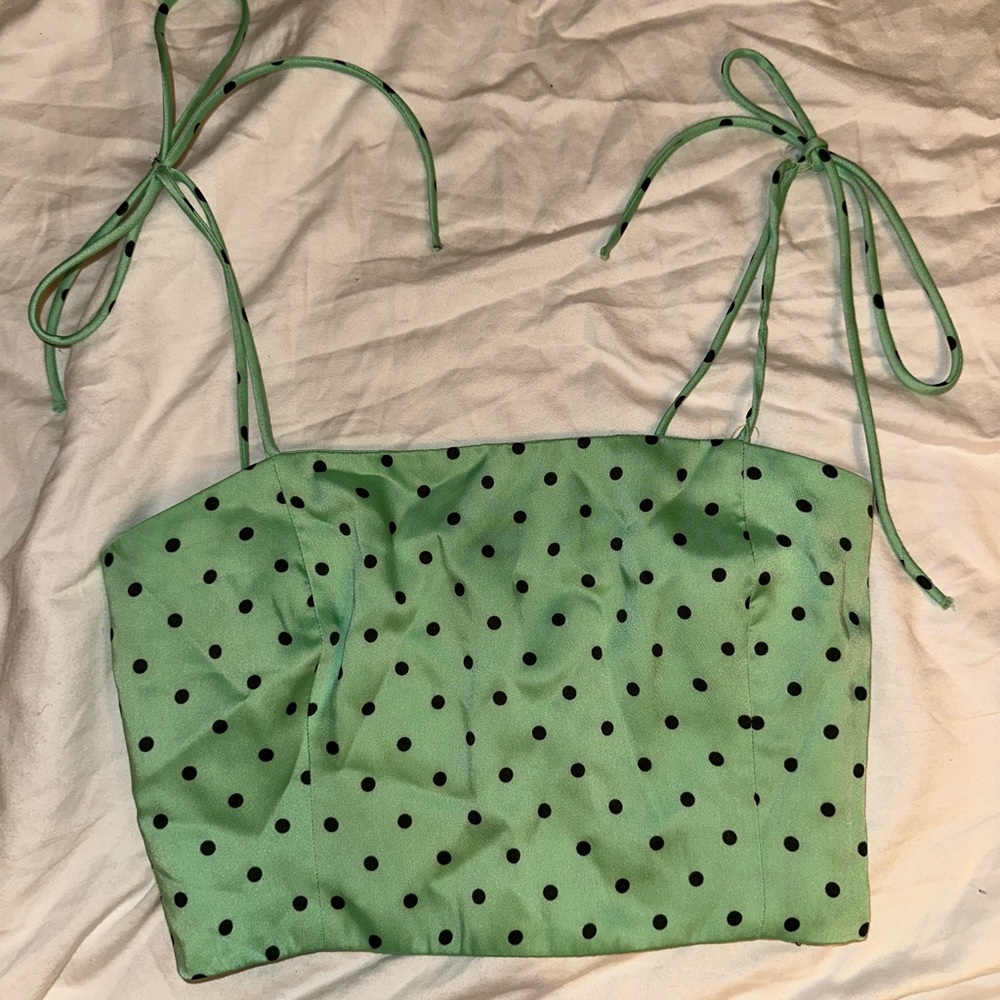 Green Polka Dot Tie-Strap Top